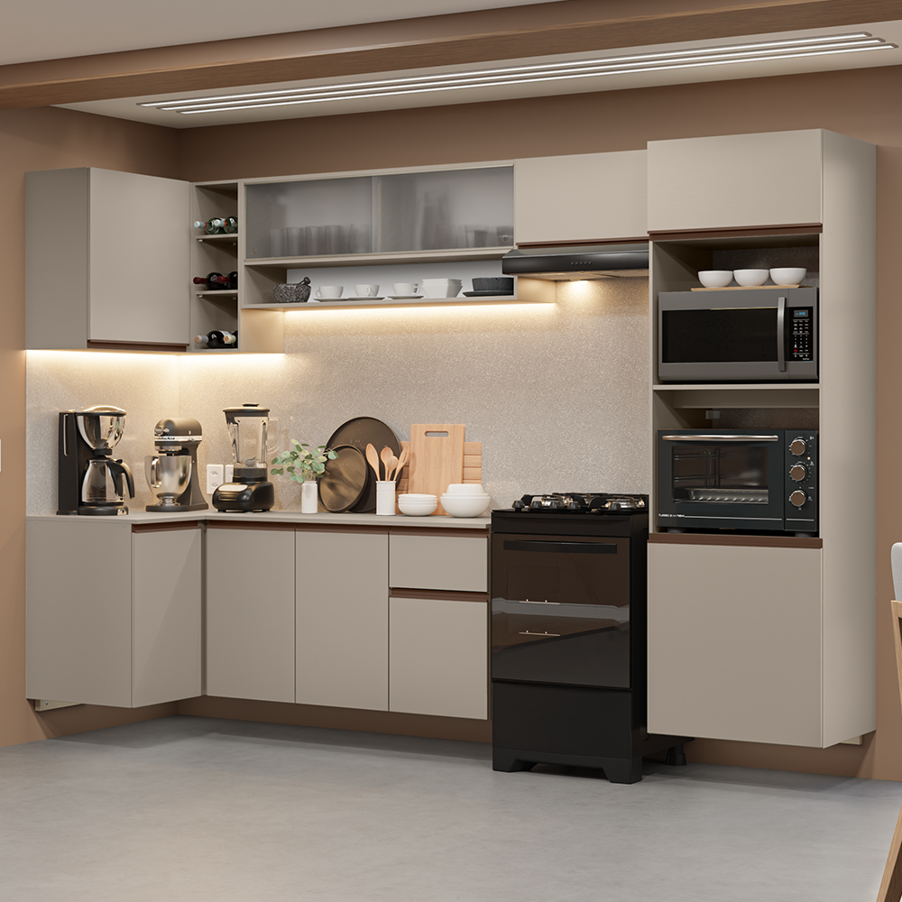 Cocina Integrale Esquinera Suspendida 385 cm Crema Nice Madesa 01