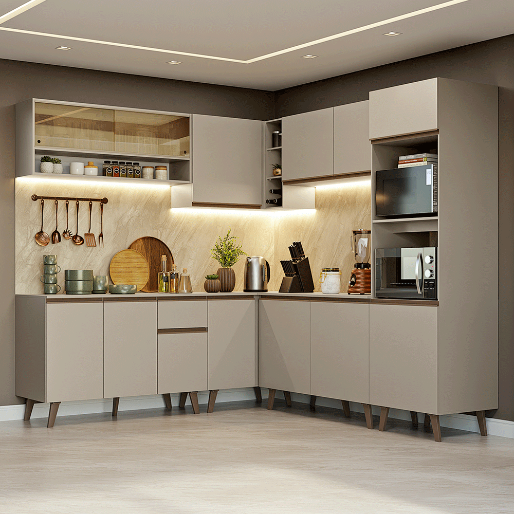 Cocina Integral Esquinera 445cm Crema Nice Madesa 01