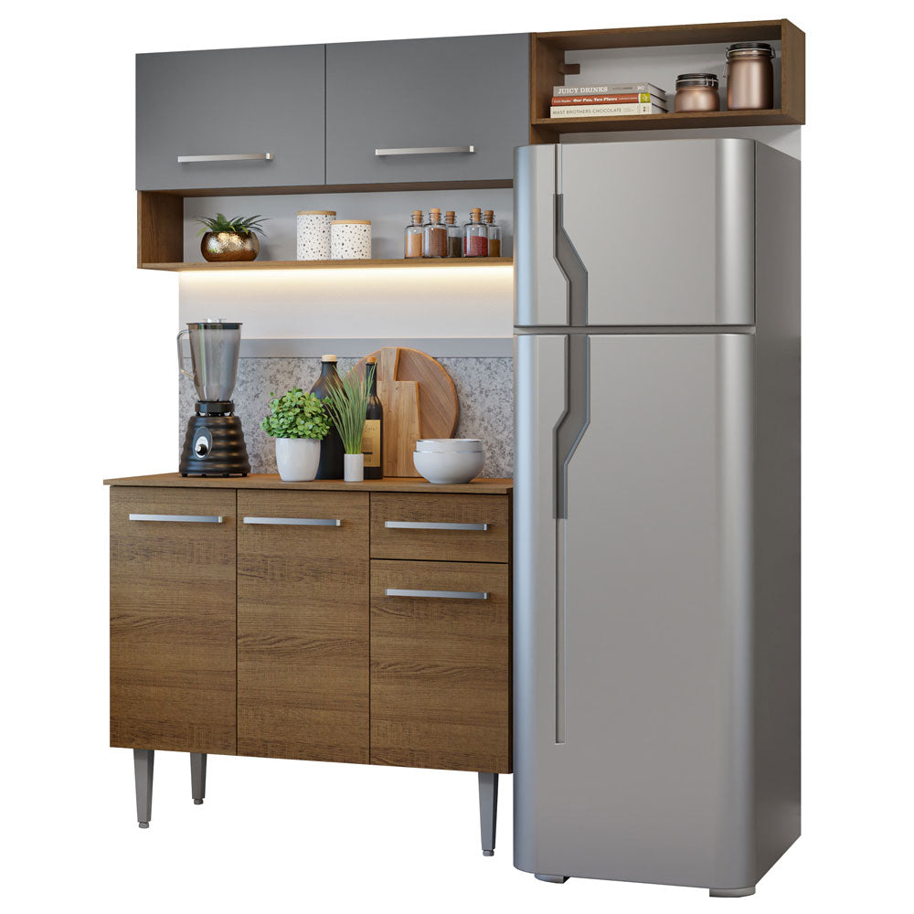 Cocina Integral 165cm con Encimera Marrón/Gris Emilly Madesa 08