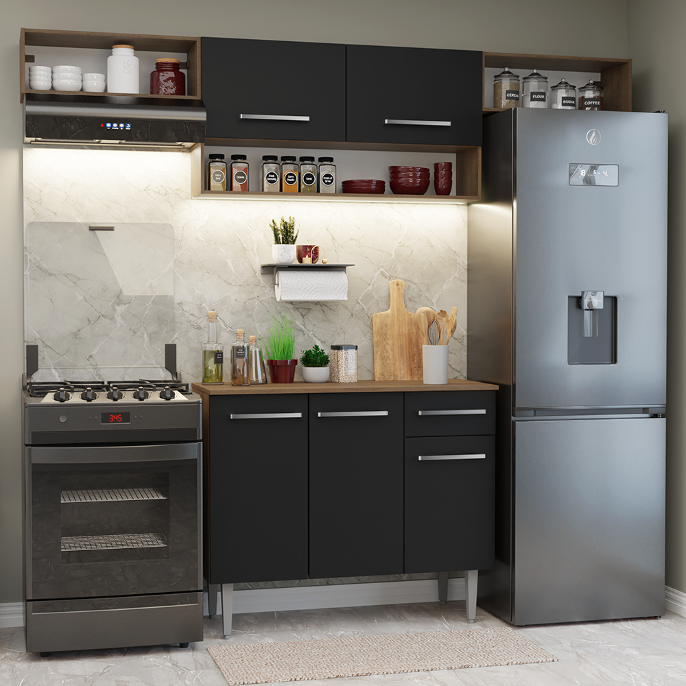Cocina Integral 225cm Marrón/Negro Emilly Madesa 01