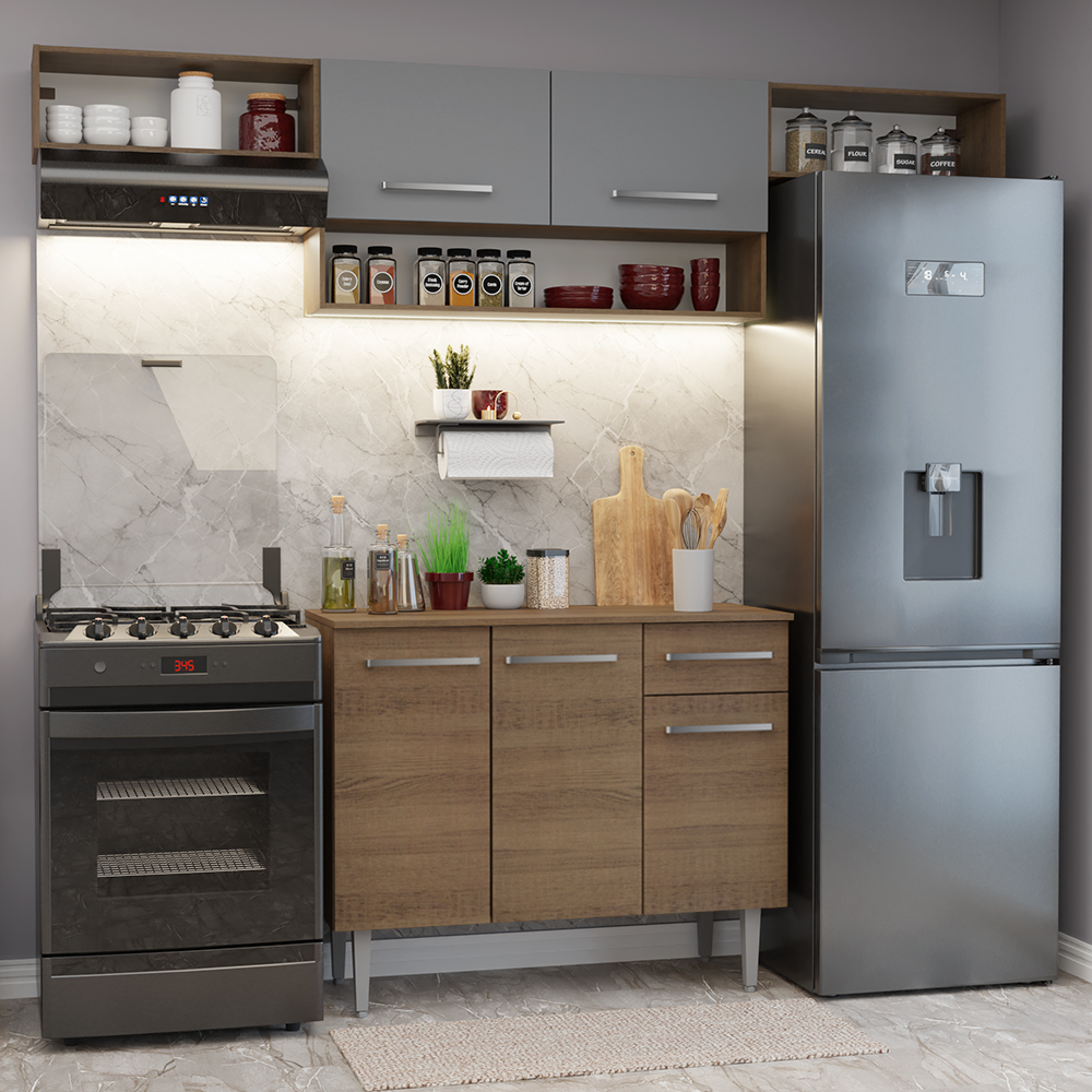Cocina Integral 225cm Marrón/Gris Emilly Madesa 01