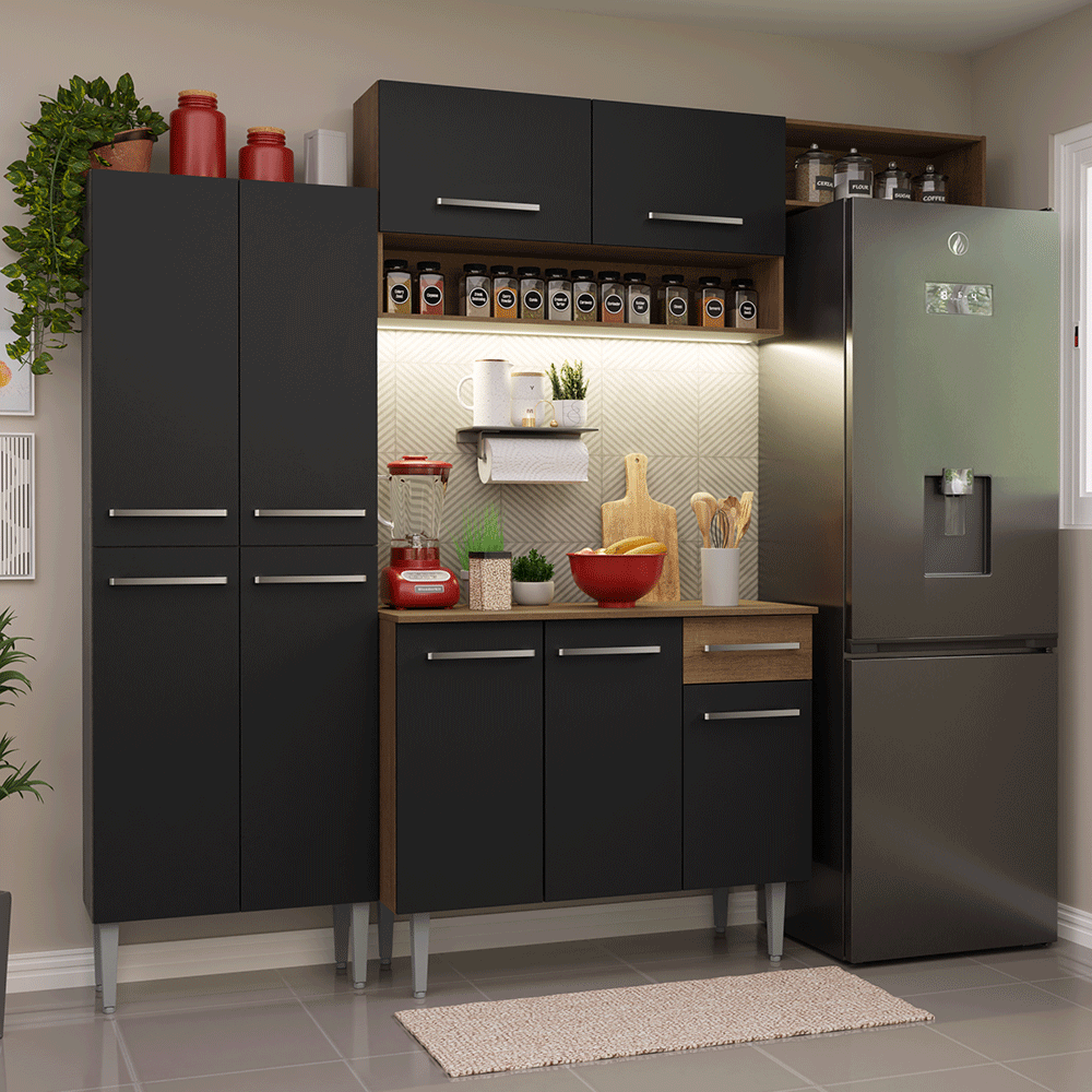 Cocina Integral 229cm Marrón/Negro Emilly Madesa 18
