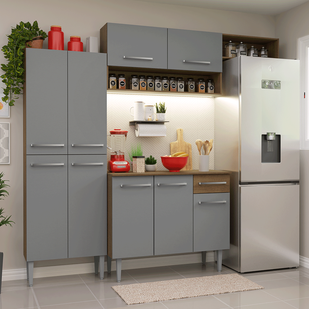 Cocina Integral 229cm Marrón/Gris Emilly Madesa 18