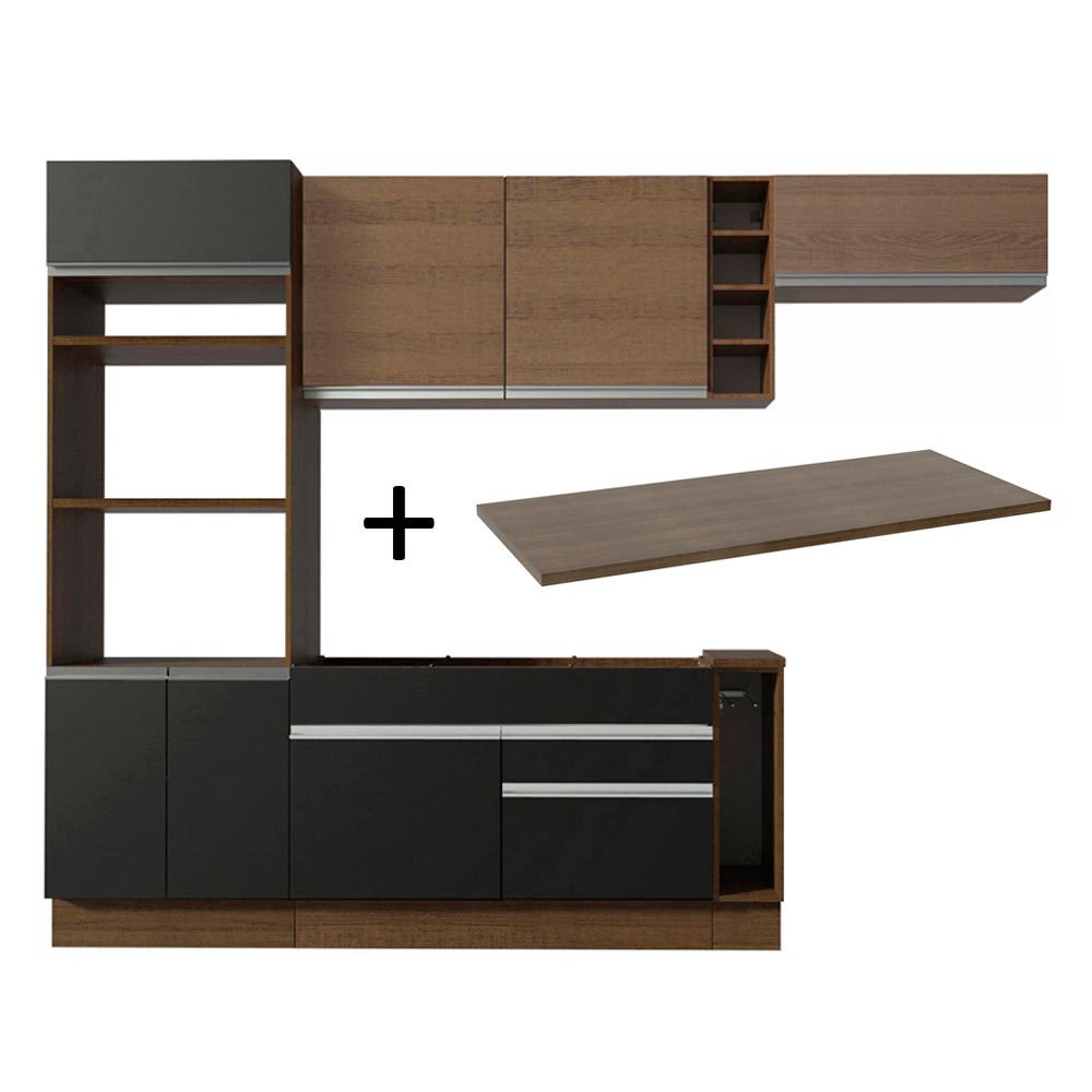 Kit Cocina Lineal- Glamy 290 cm - Marrón- Negro / Marrón