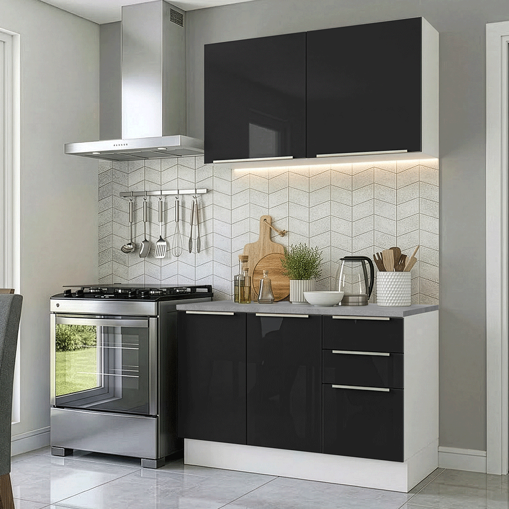 Cocina Integral 120 cm Blanco/Negro Lux Madesa 01