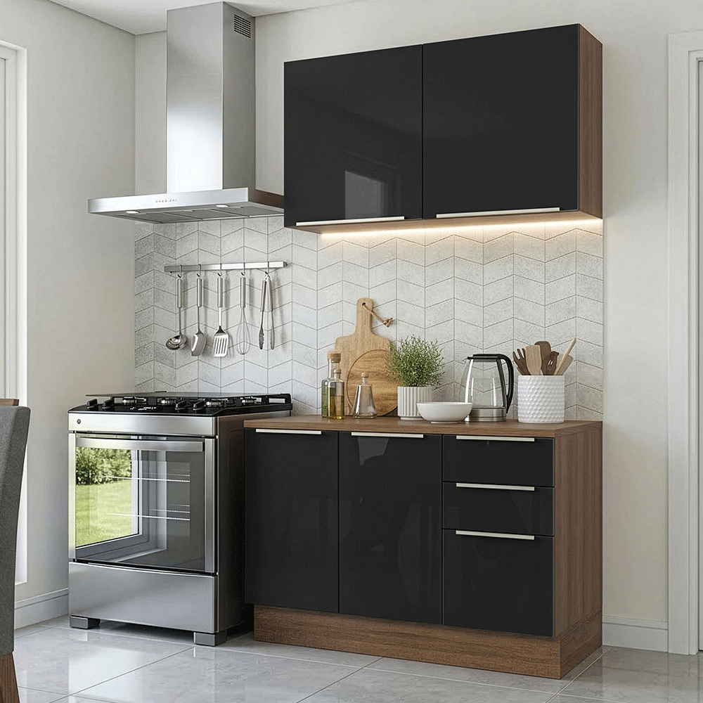 Cocina Integral 120 cm Marrón/Negro Lux Madesa 01