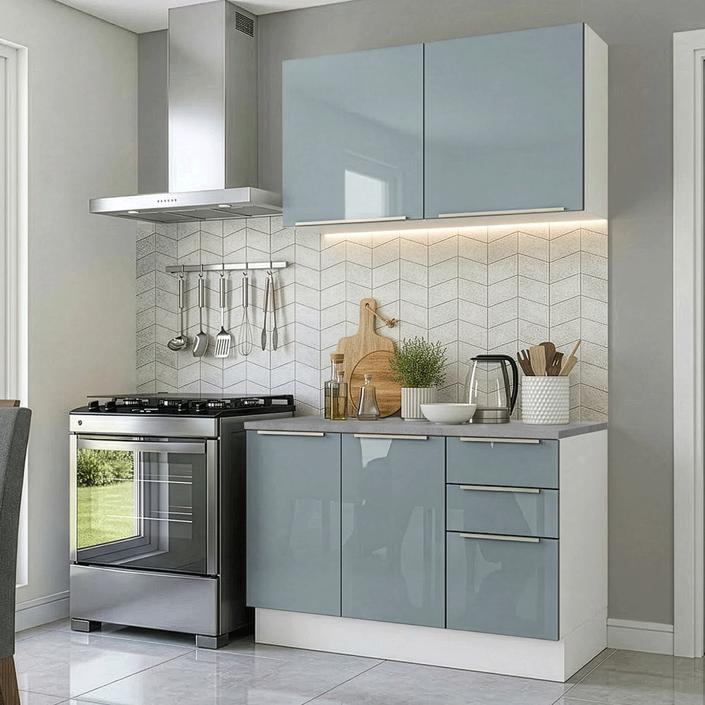 Cocina Integral 120 cm Blanco/Gris Lux Madesa 01