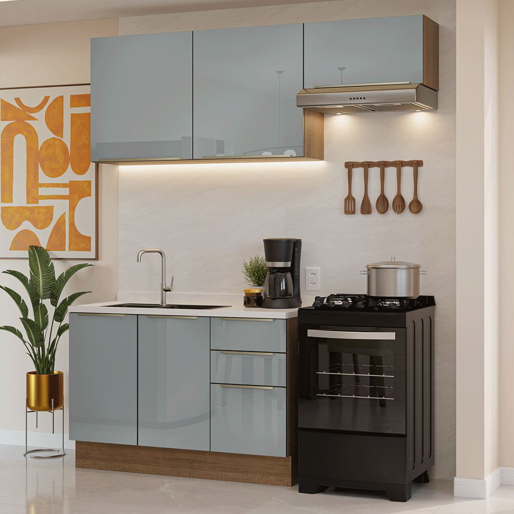 Cocina Integral 180 cm Marrón/Gris Lux Madesa 02