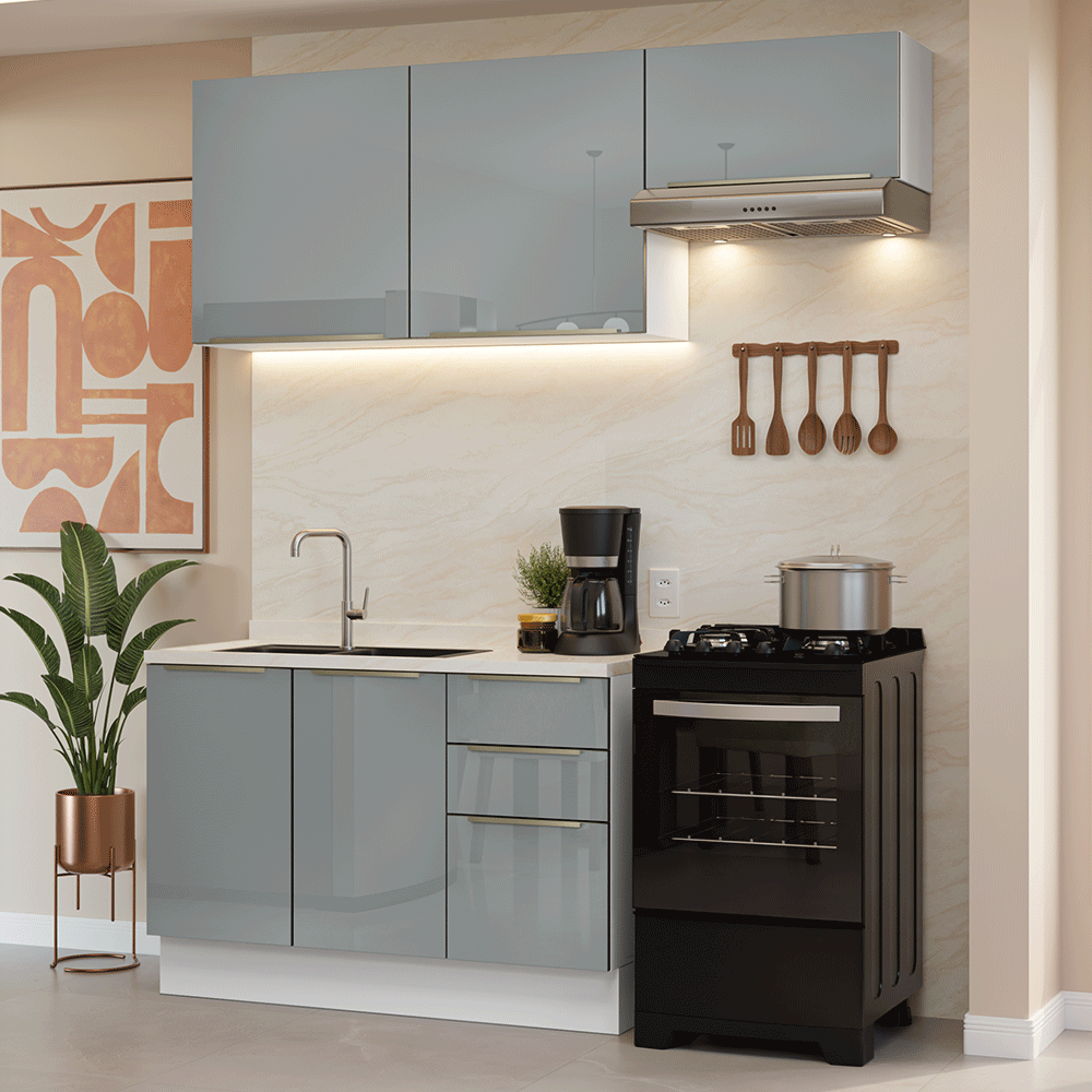 Cocina Integral 180 cm Blanco/Gris Lux Madesa 02