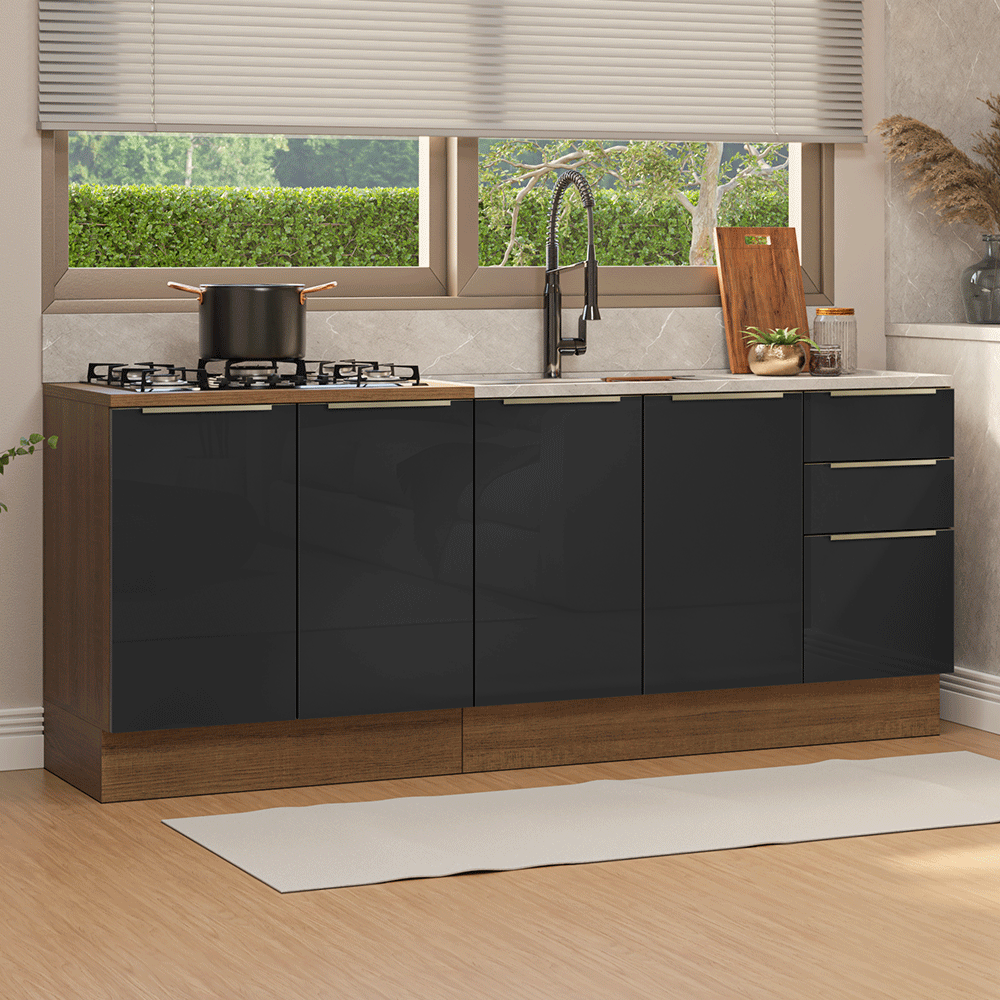 Cocina Integral 200 cm Marrón/Negro Lux Madesa 05