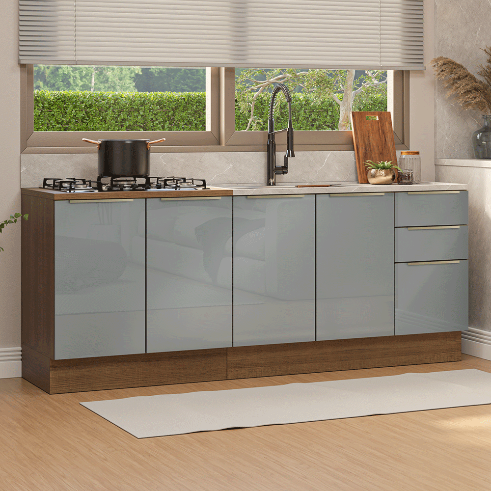 Cocina Integral 200 cm Marrón/Gris Lux Madesa 05