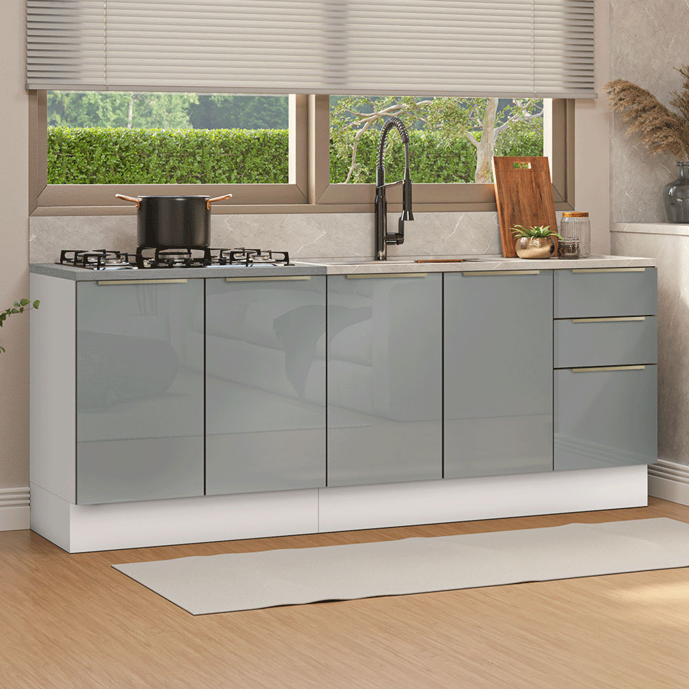 Cocina Integral 200 cm Blanco/Gris Lux Madesa 05