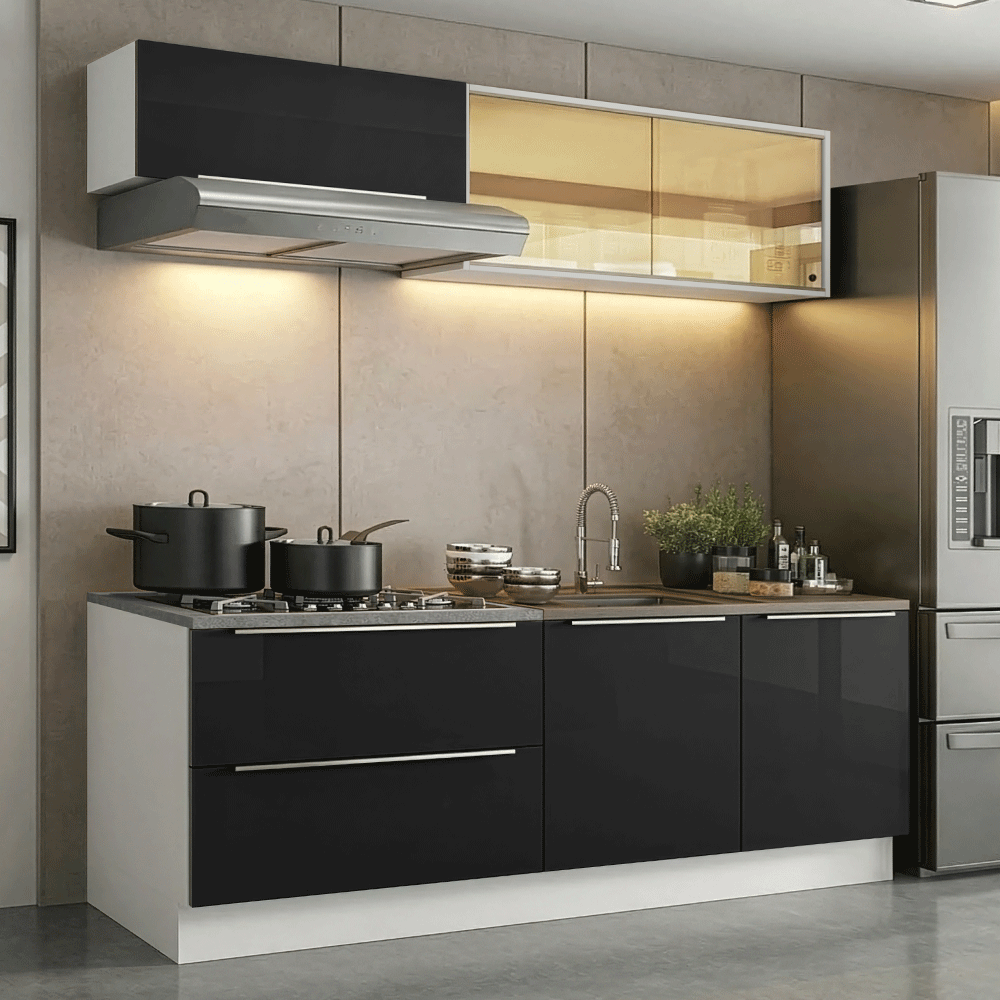 Cocina Integral 200 cm Blanco/Negro Lux Madesa 07