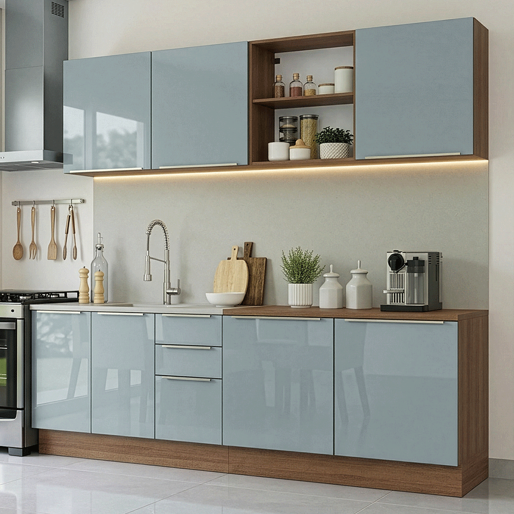 Cocina Integral 240 cm Marrón/Gris Lux Madesa 09