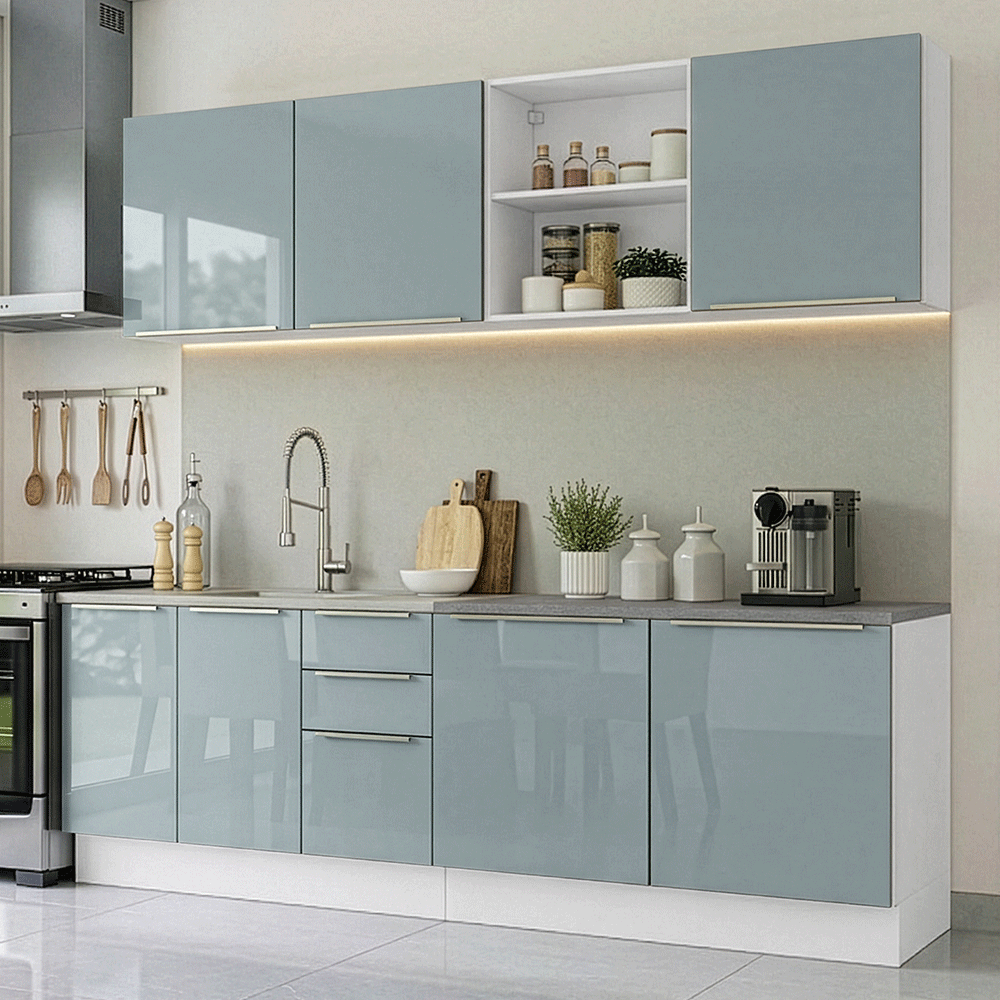 Cocina Integral 240 cm Blanco/Gris Lux Madesa 09