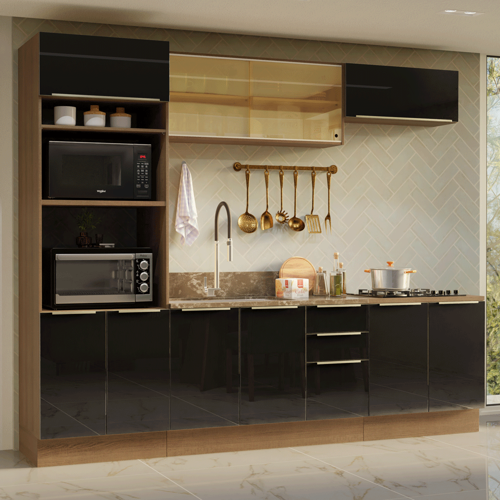 Cocina Integrale 270 x 60 cm Marrón/Negro Lux Madesa 06
