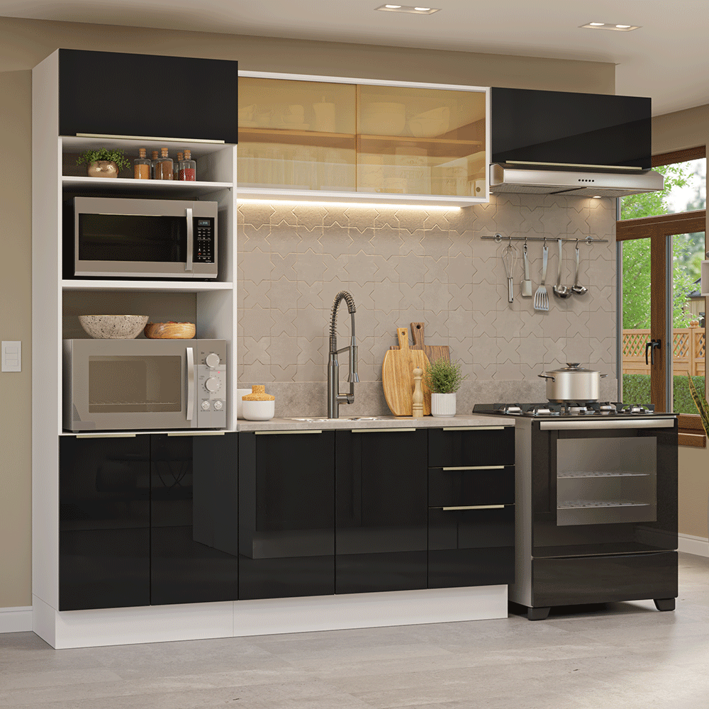 Cocina Integral 270 cm Blanco/Negro Lux Madesa 07