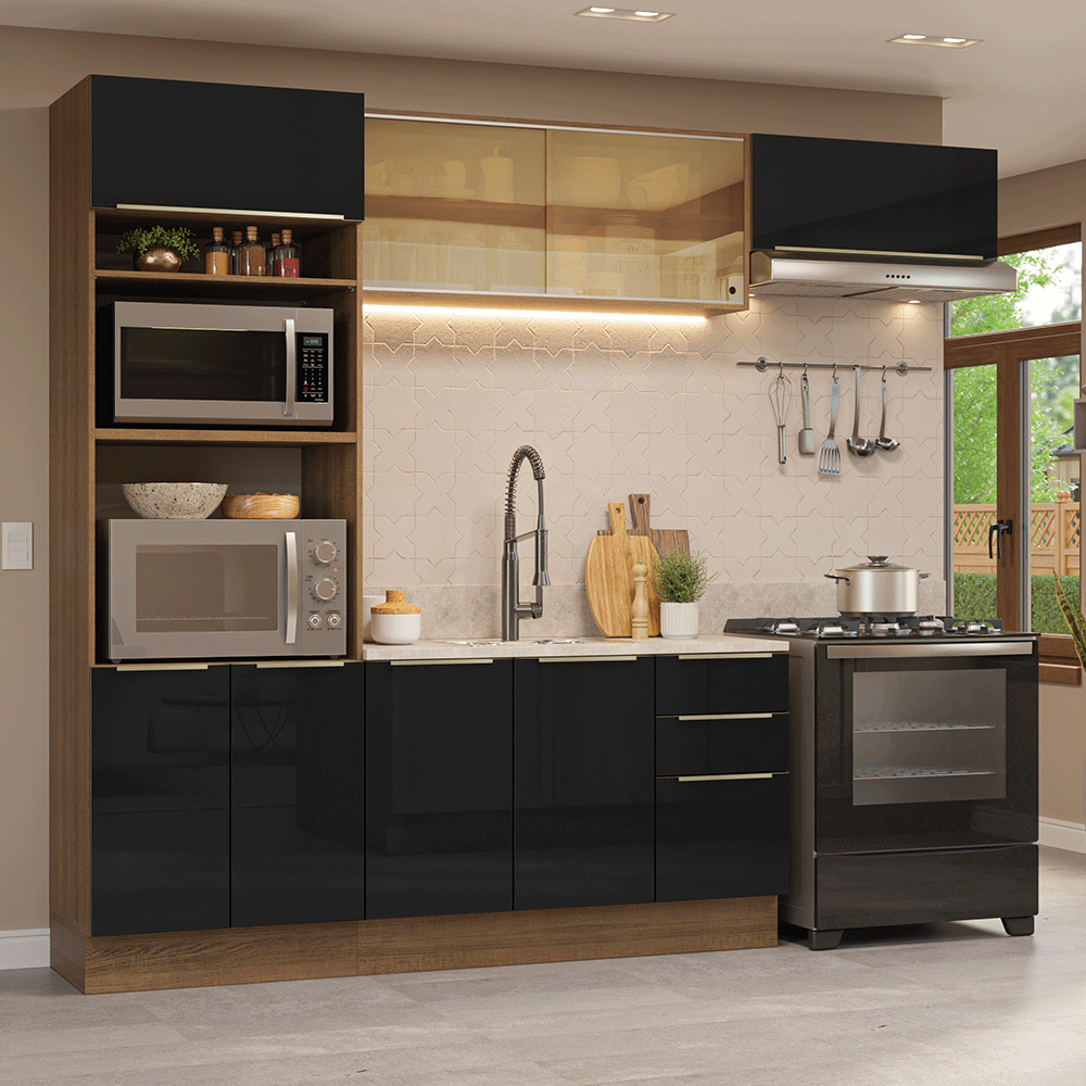 Cocina Integral 270 cm Marrón/Negro Lux Madesa 07