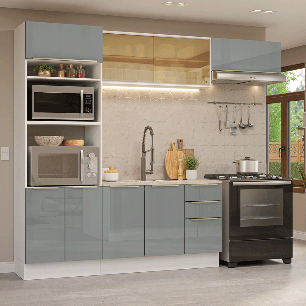 Cocina Integral 270 cm Blanco/Gris Lux Madesa 07