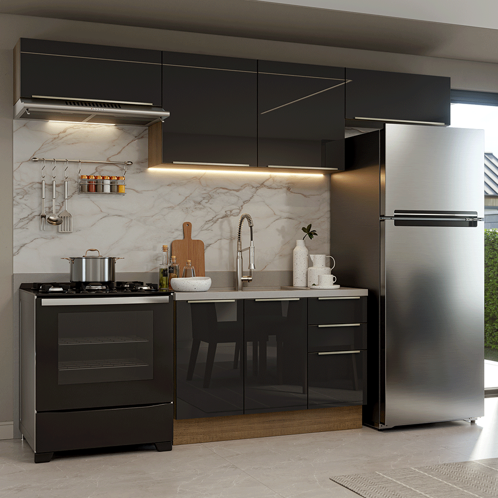 Cocina Integral 280 cm Marrón/Negro Lux Madesa 01
