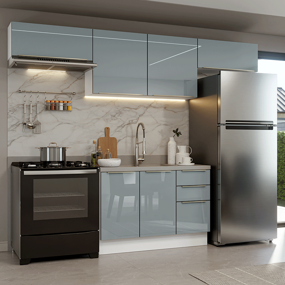 Cocina Integral 280 cm Blanco/Gris Lux Madesa 01