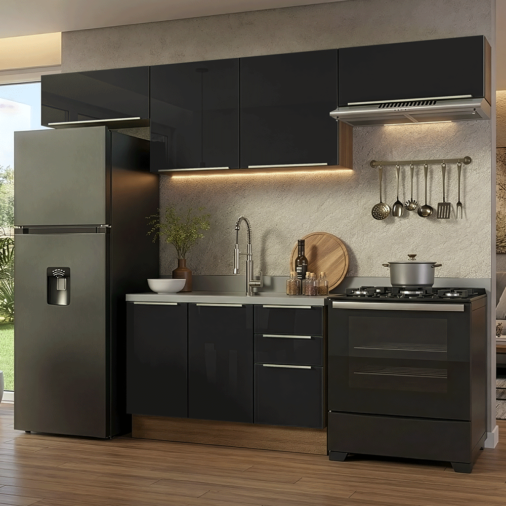 Cocina Integral 280 x 60 cm Marrón/Negro Lux Madesa 02