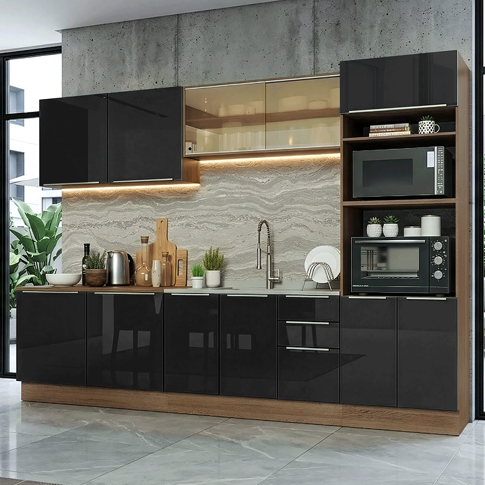 Cocina Integrale 310 x 60 cm Marrón/Negro Lux Madesa 04