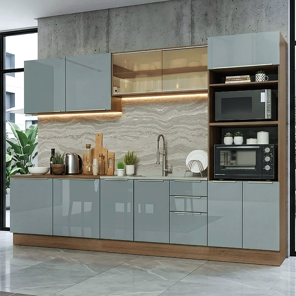 Cocina Integral 310 x 60 cm Marrón/Gris Lux Madesa 04