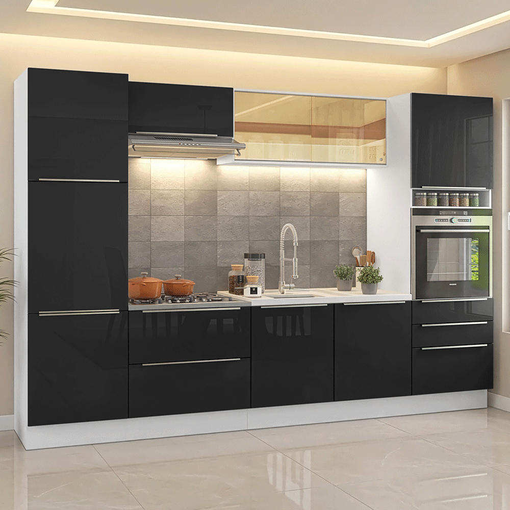Cocina Integral 320 cm Blanco/Negro Lux Madesa 08