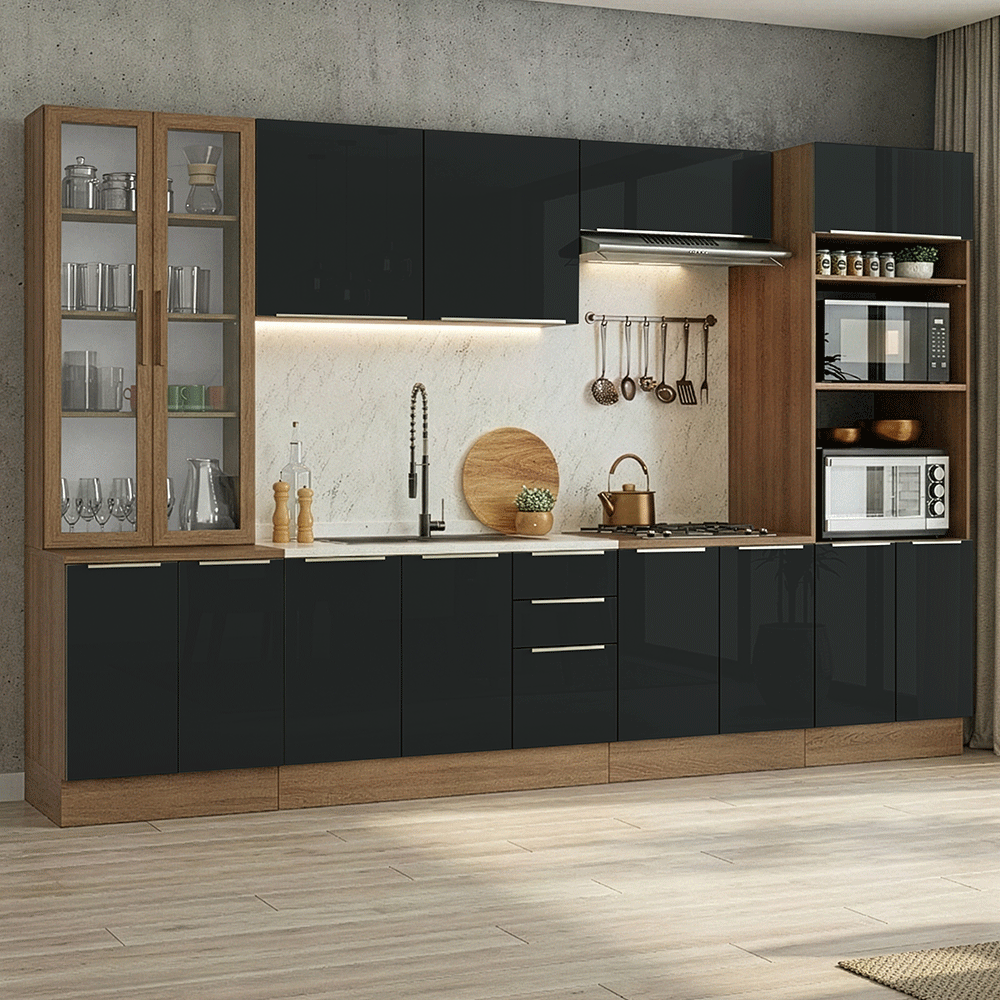 Cocina Integral 340 x 60 cm Marrón/Negro Lux Madesa 04
