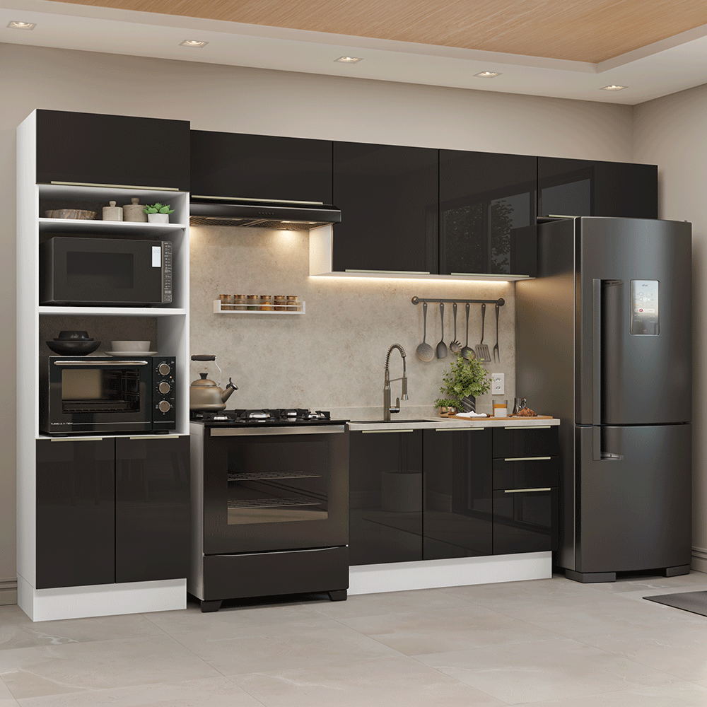 Cocina Integral 350 cm Blanco/Negro Lux Madesa 01