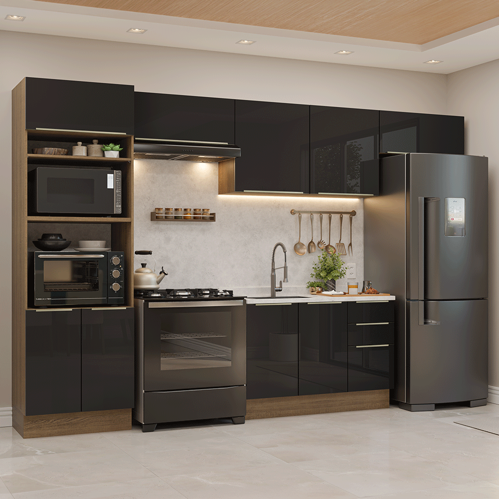 Cocina Integral 350 cm Marrón/Negro Lux Madesa 01