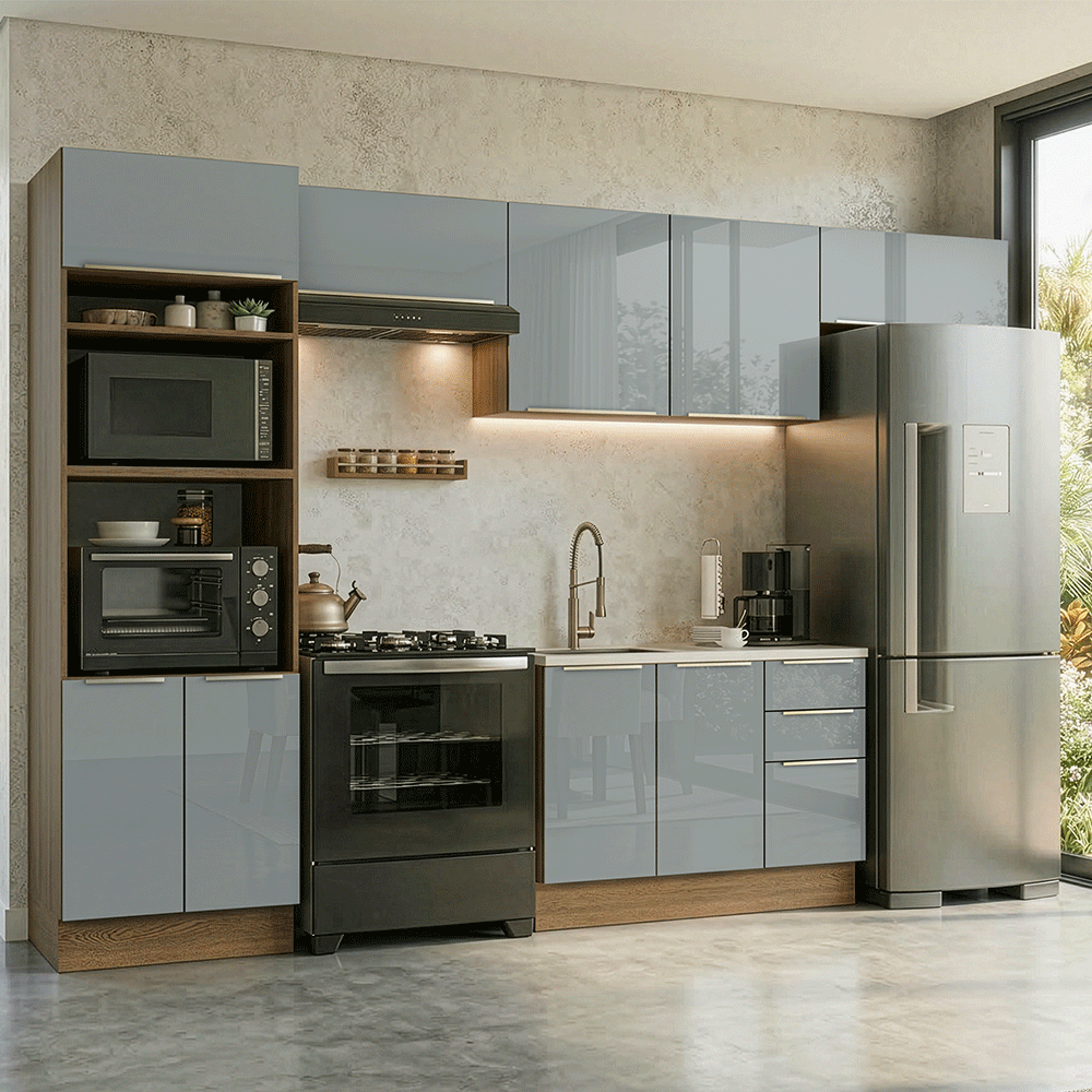 Cocina Integral 350 x 60 cm Marrón/Gris Lux Madesa 02