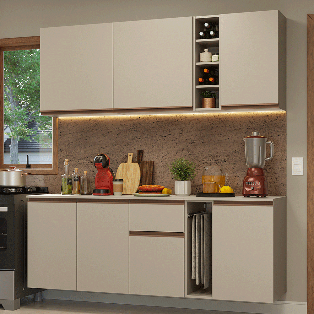 Cocina Compacta 180 cm Suspendida Crema Nice Madesa 04