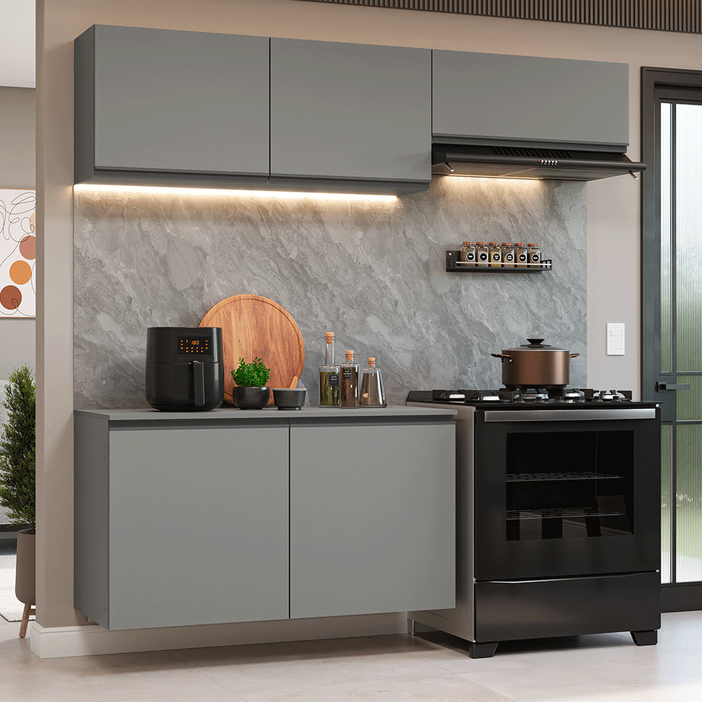 Cocina Compacta 200 cm Sin Patas Nice Gris 02