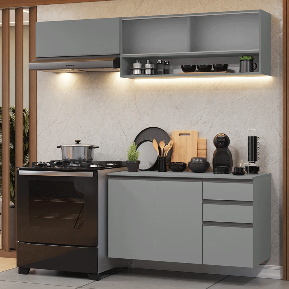 Cocina Integral 200 cm sin Patas Gris Nice 11