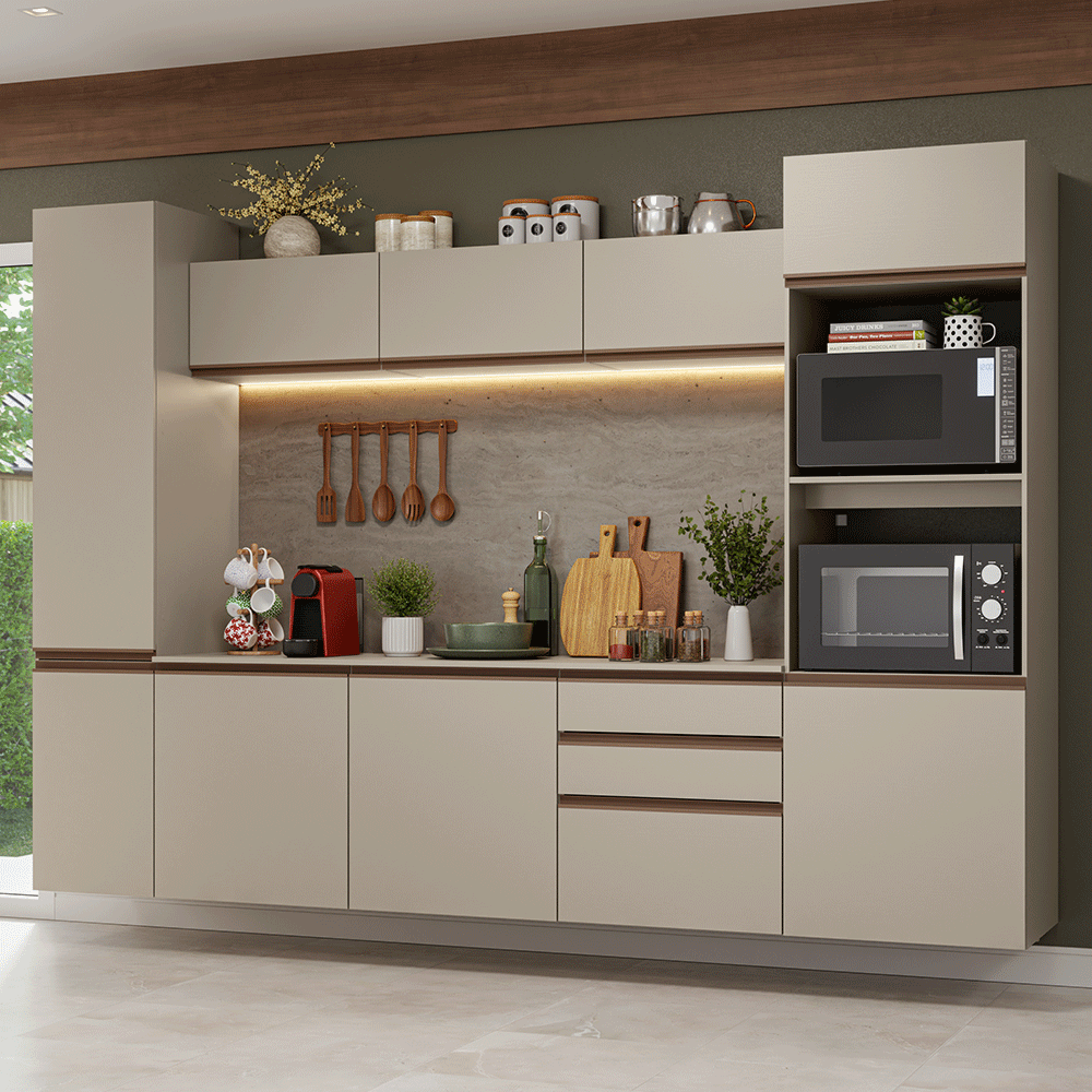 Cocina Integral 280cm Flotante Crema Nice Madesa 06