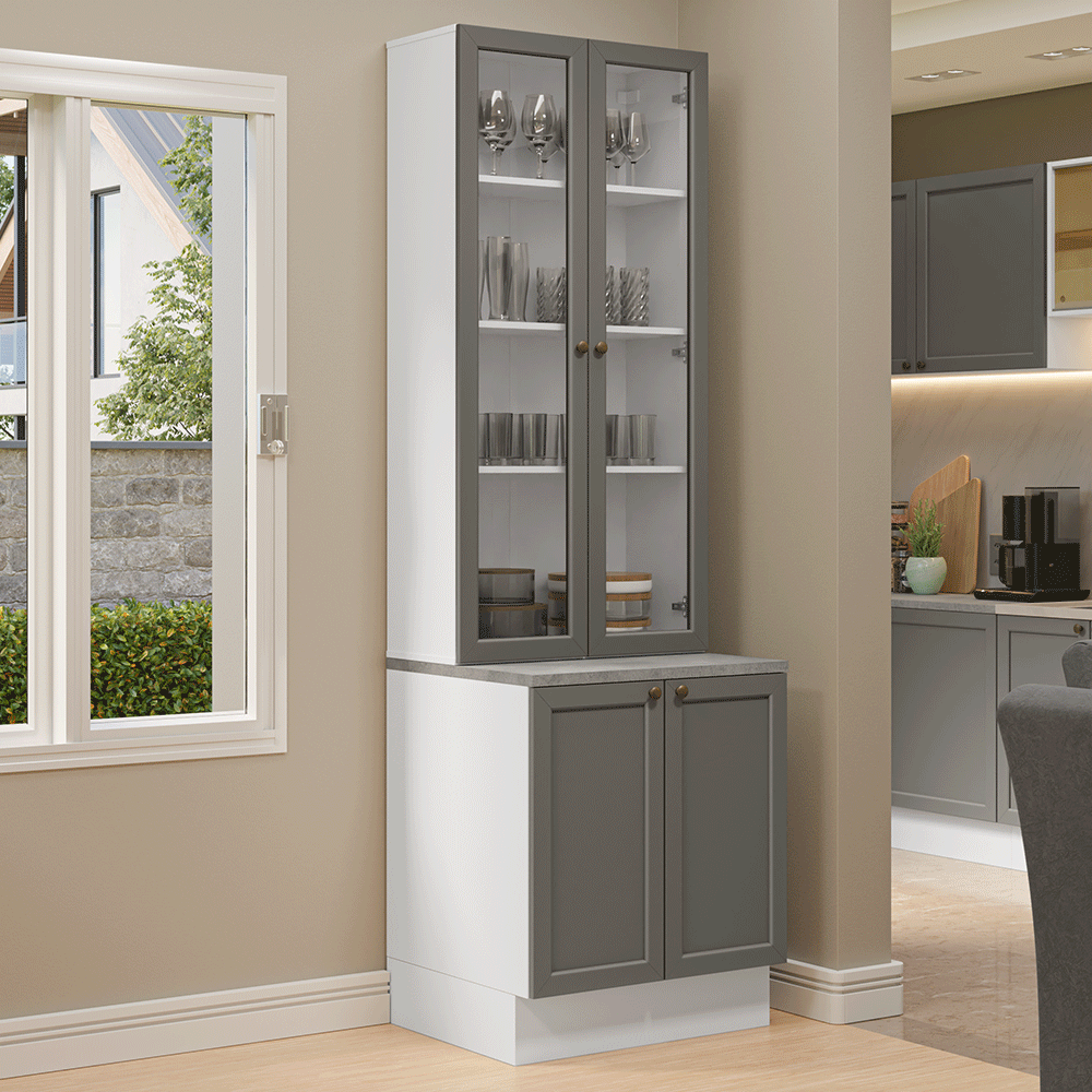 Combo Gabinete + Vitrina 70 cm Blanco/Gris Vik Madesa 01