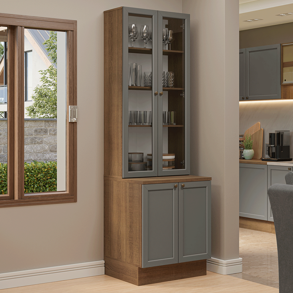 Combo Gabinete + Vitrina 70 cm Marrón/Gris Vik Madesa 01