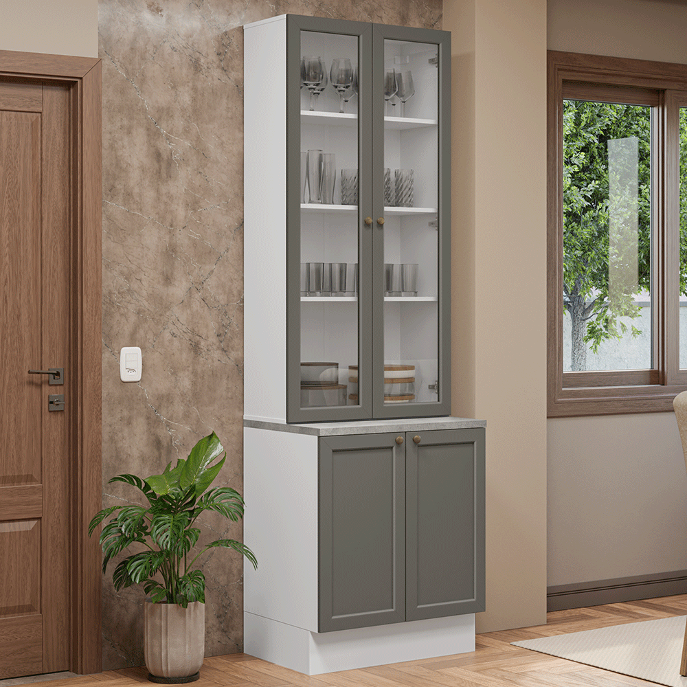 Combo Gabinete + Vitrina 70 cm Blanco/Gris Vik Madesa 02