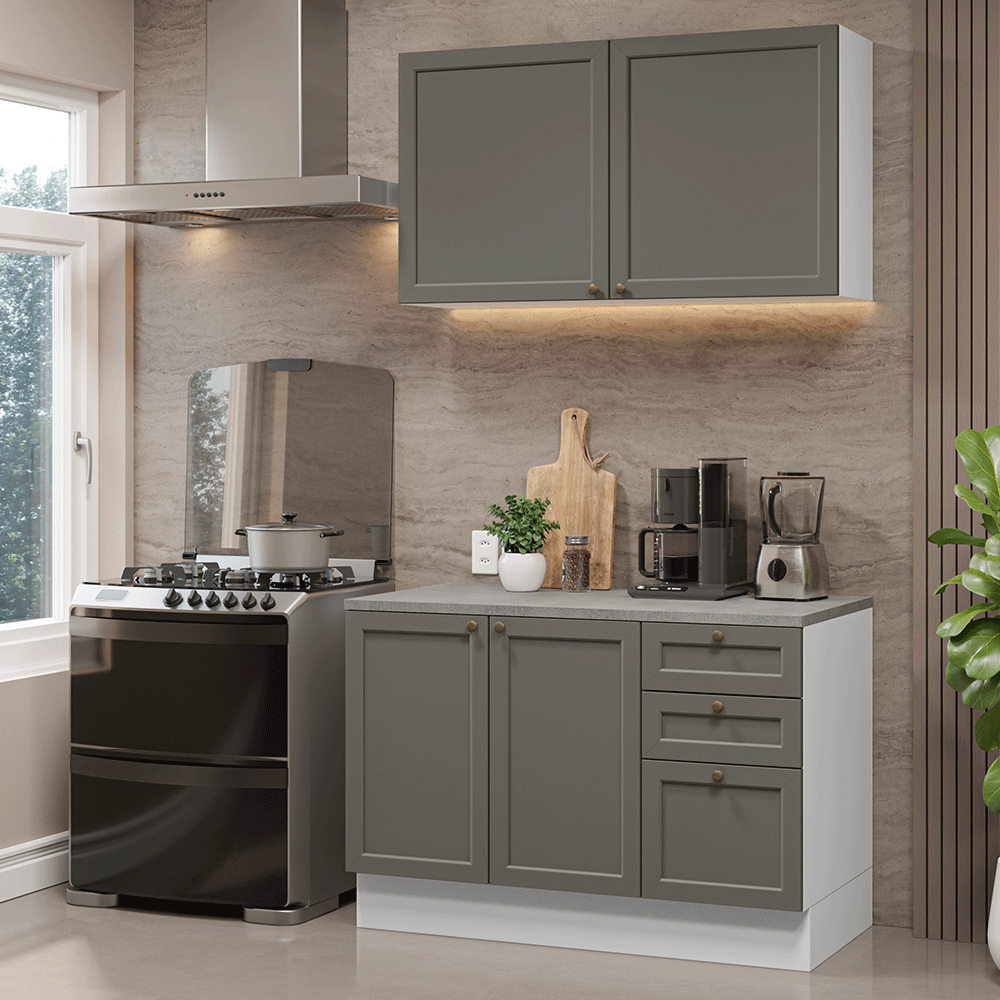 Cocina Integral 120 cm Blanco/Gris Vik Madesa 01