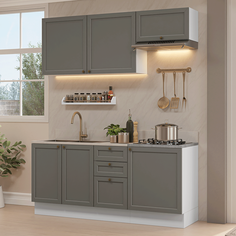 Cocina Integral 180 cm Blanco/Gris Vik Madesa 01