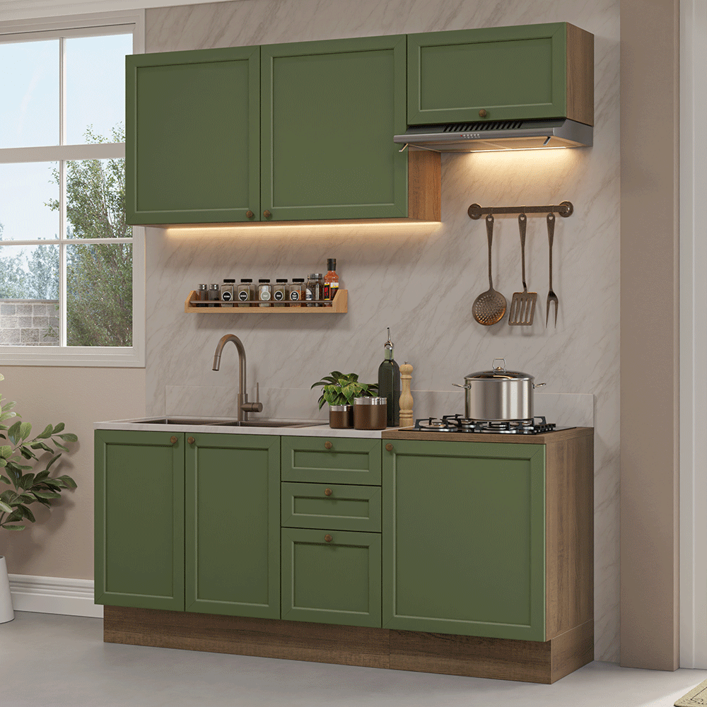 Cocina Integral 180 cm Marrón/Verde Vik Madesa 01