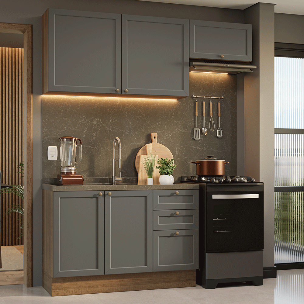 Cocina Integral 180 cm Marrón/Gris Vik Madesa 02