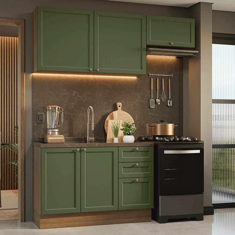 Cocina Integral 180 cm Marrón/Verde Vik Madesa 02