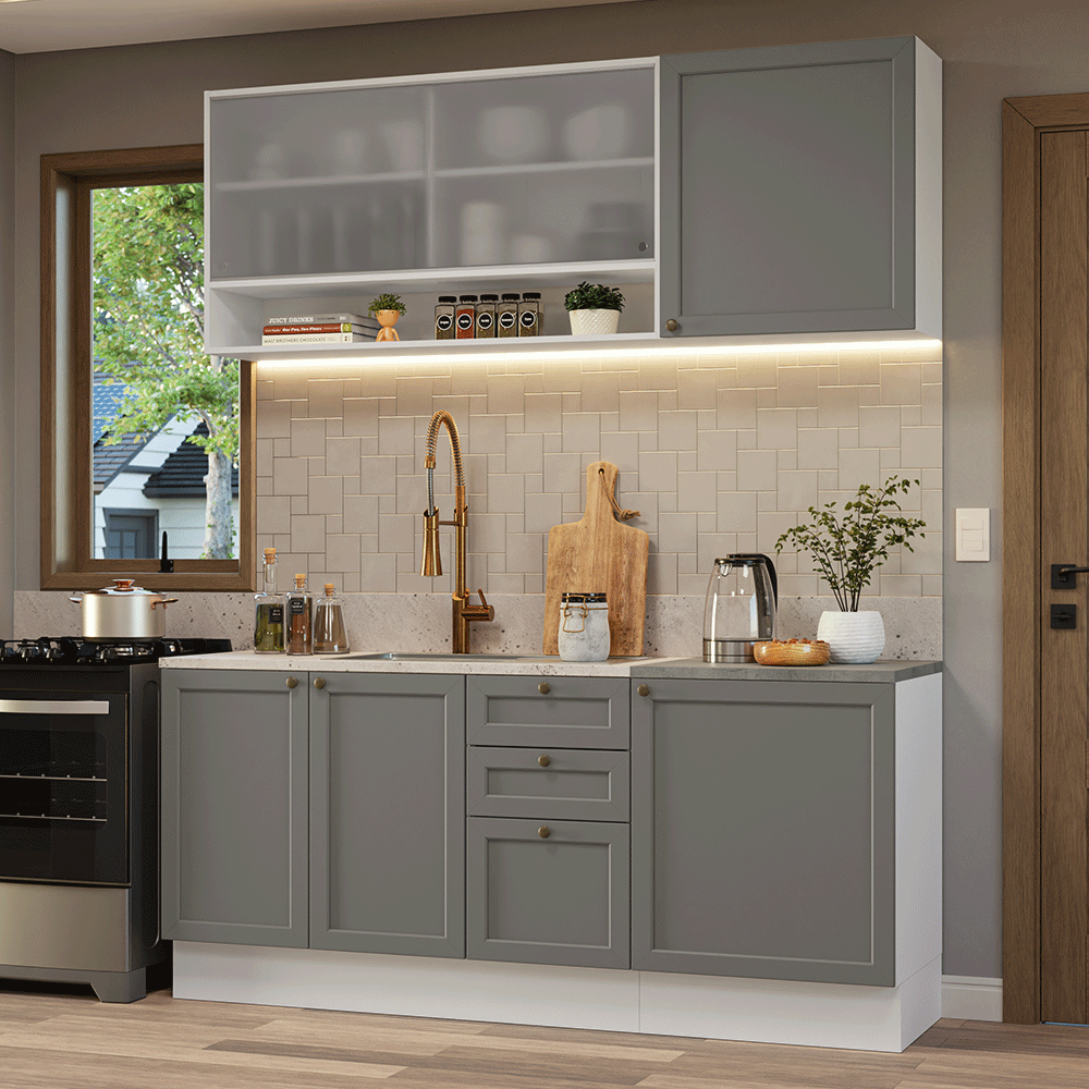 Cocina Integral 180 cm Blanco/Gris Vik Madesa 03