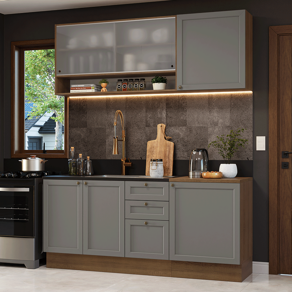 Cocina Integral 180 cm Marrón/Gris Vik Madesa 03
