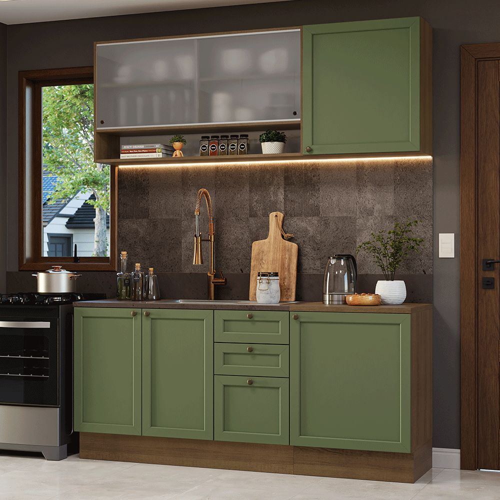 Cocina Integral 180 cm Marrón/Verde Vik Madesa 03