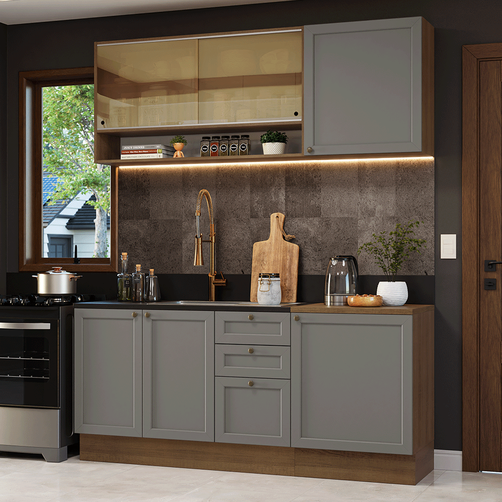 Cocina Integral 180 cm Marrón/Gris Vik Madesa 04