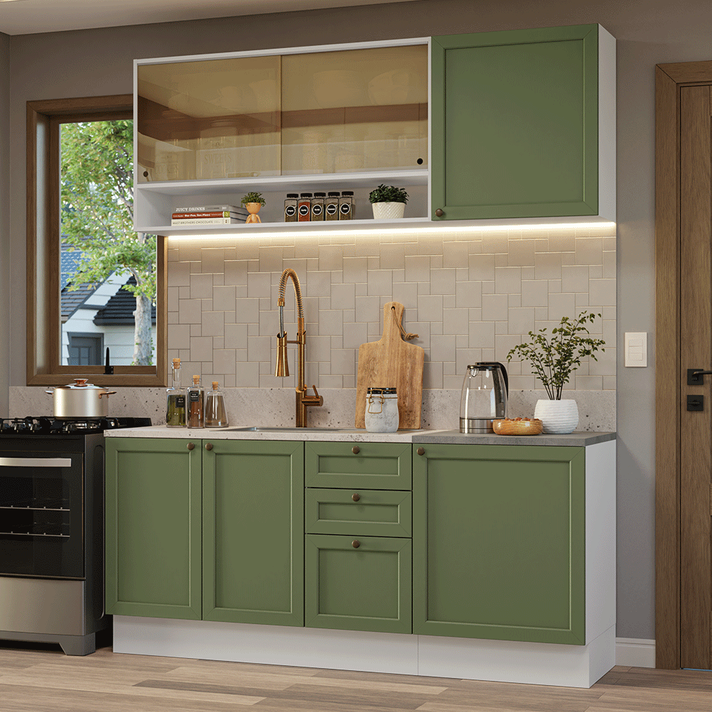 Cocina Integral 180 cm Blanco/Verde Vik Madesa 04